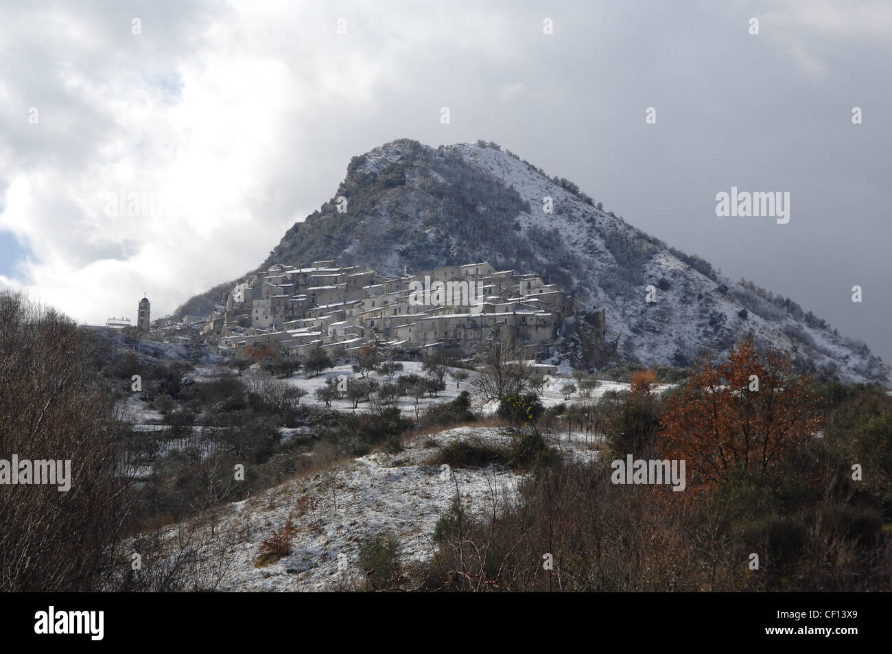 view of the tiny mountain village of Castelsaraceno, Basilicata, Italy Stock Photo