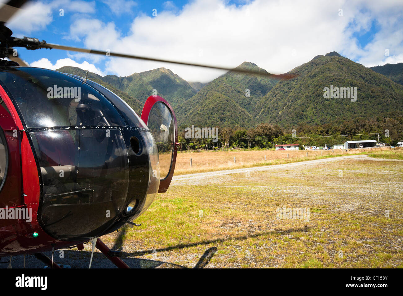 Detail of mountain helicopter and landscape in Fox Glacier, Southern Alps, South Island, New Zealand. Stock Photo