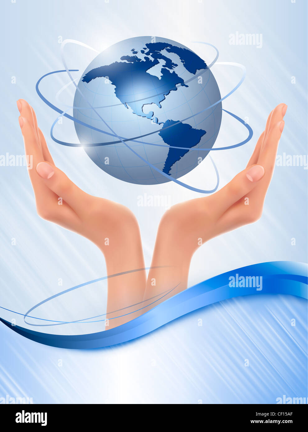 Background with hands holding globe Stock Photo - Alamy