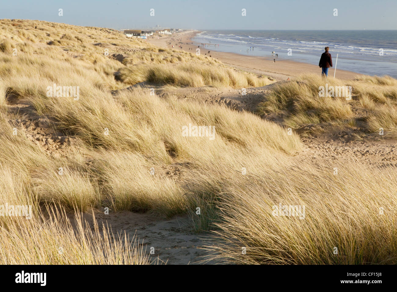 A view of Camber sands at Winchelsea in East Sussex Stock Photo