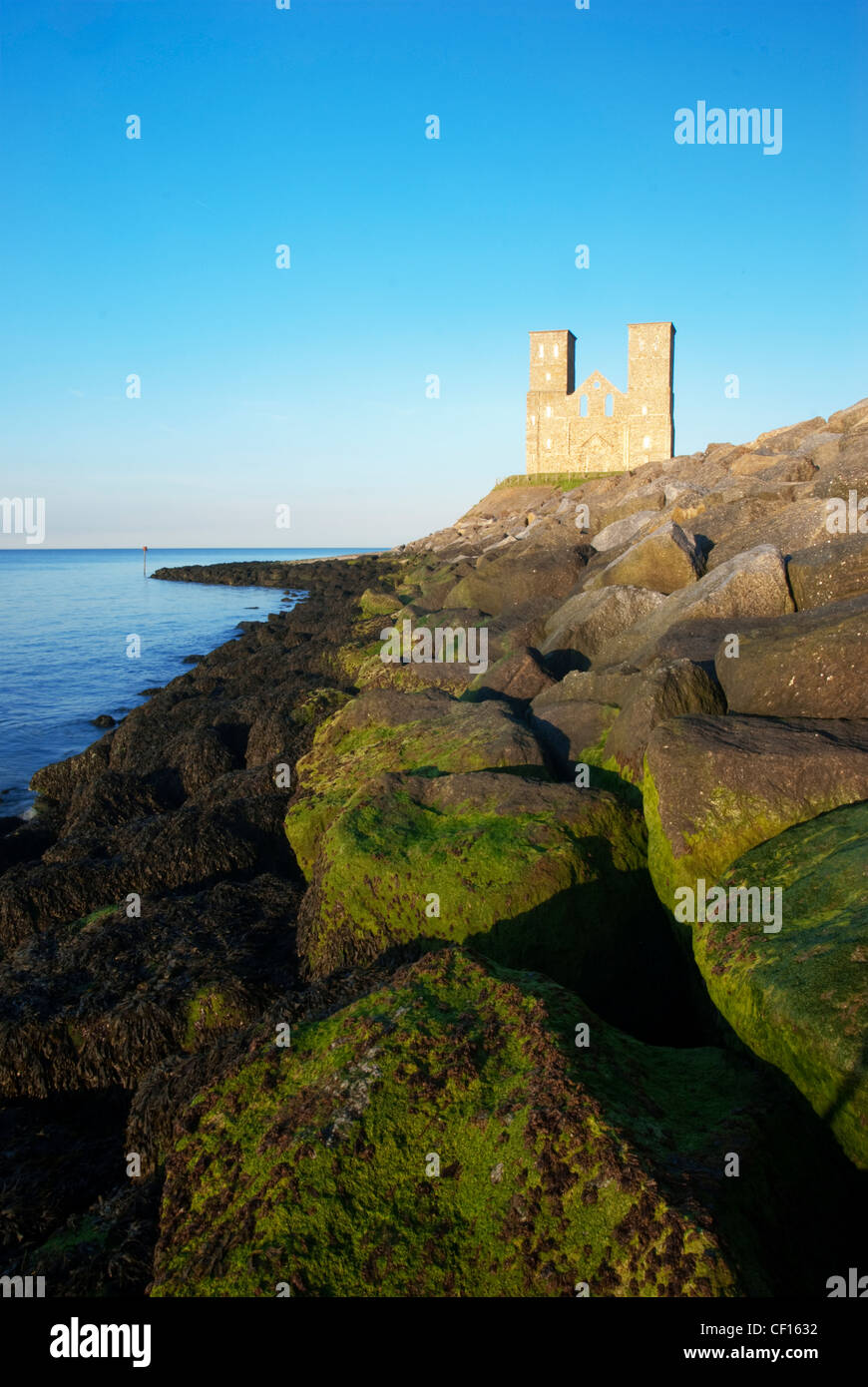 The Reculver Towers bathed in late afternoon sunshine Stock Photo
