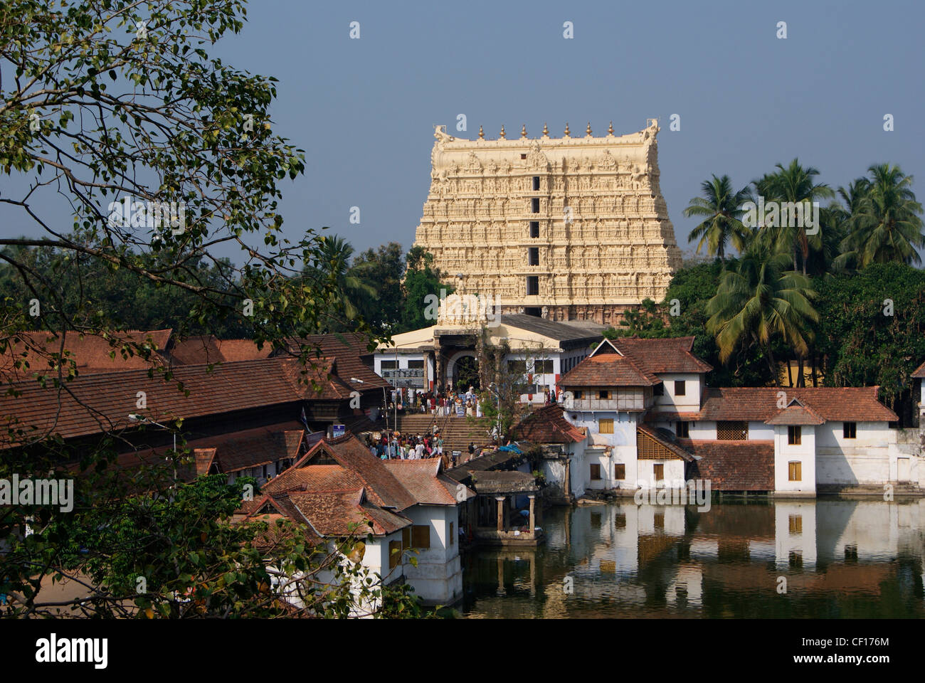 World's Richest temple Sri Padmanabhaswamy Temple and related royal Temple Buildings and temple pond at Kerala,India Stock Photo
