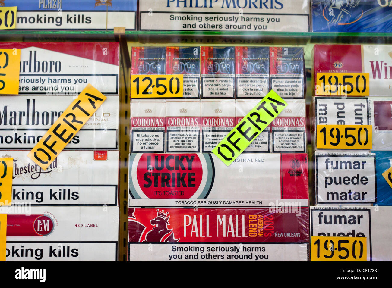 Detail of duty free tobacco shop in Gibraltar Stock Photo Alamy