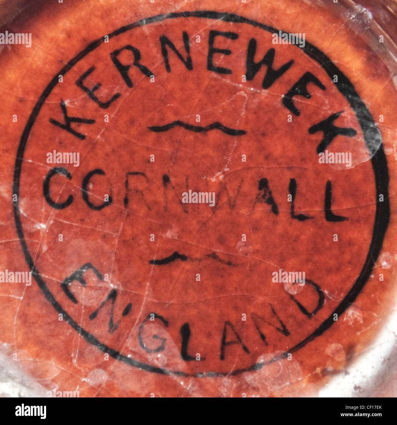 Backstamp of Kernewek Pottery, Perranporth, Cornwall, UK Stock Photo