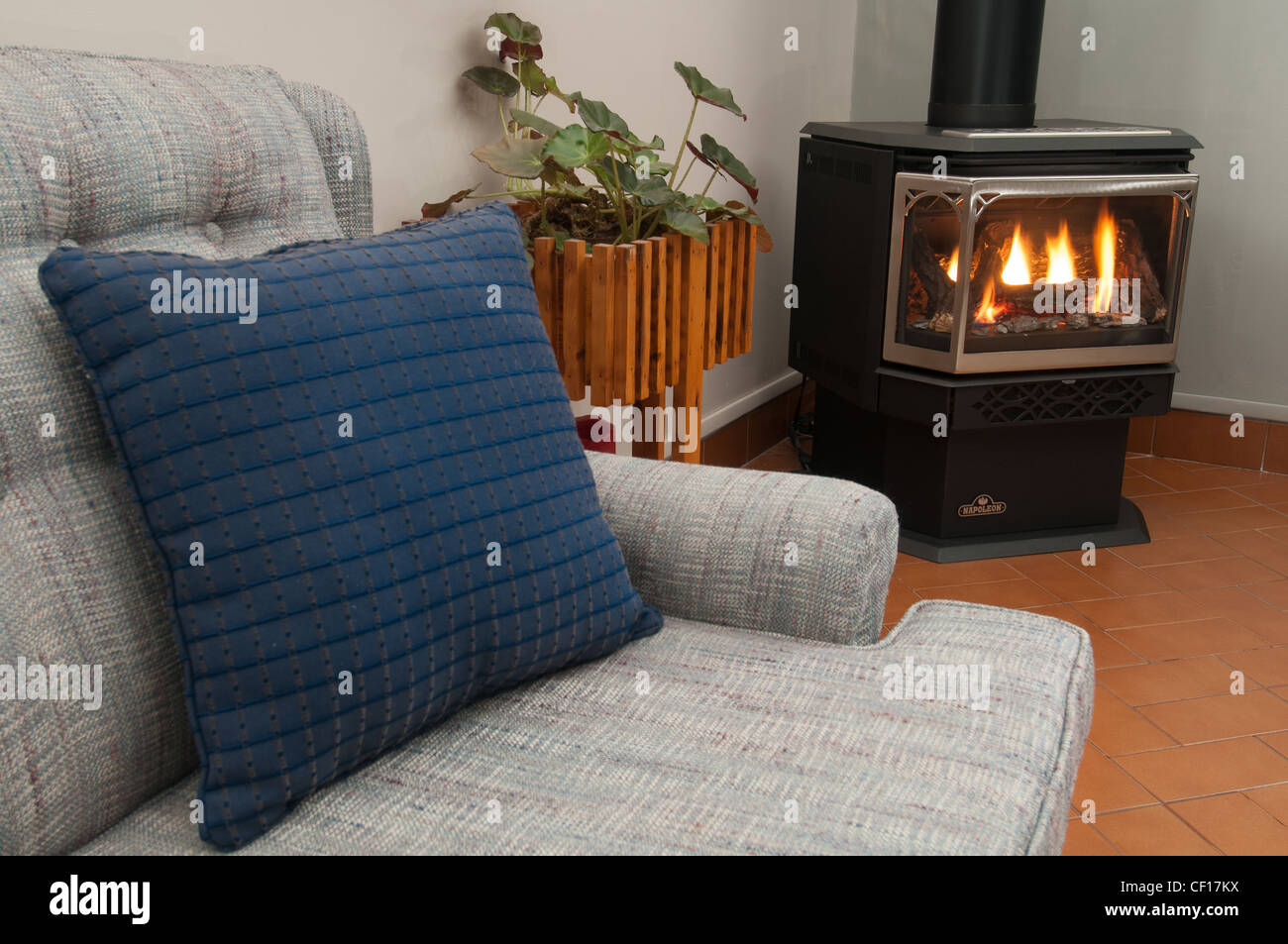 Gas burning fireplace in residential home Stock Photo Alamy
