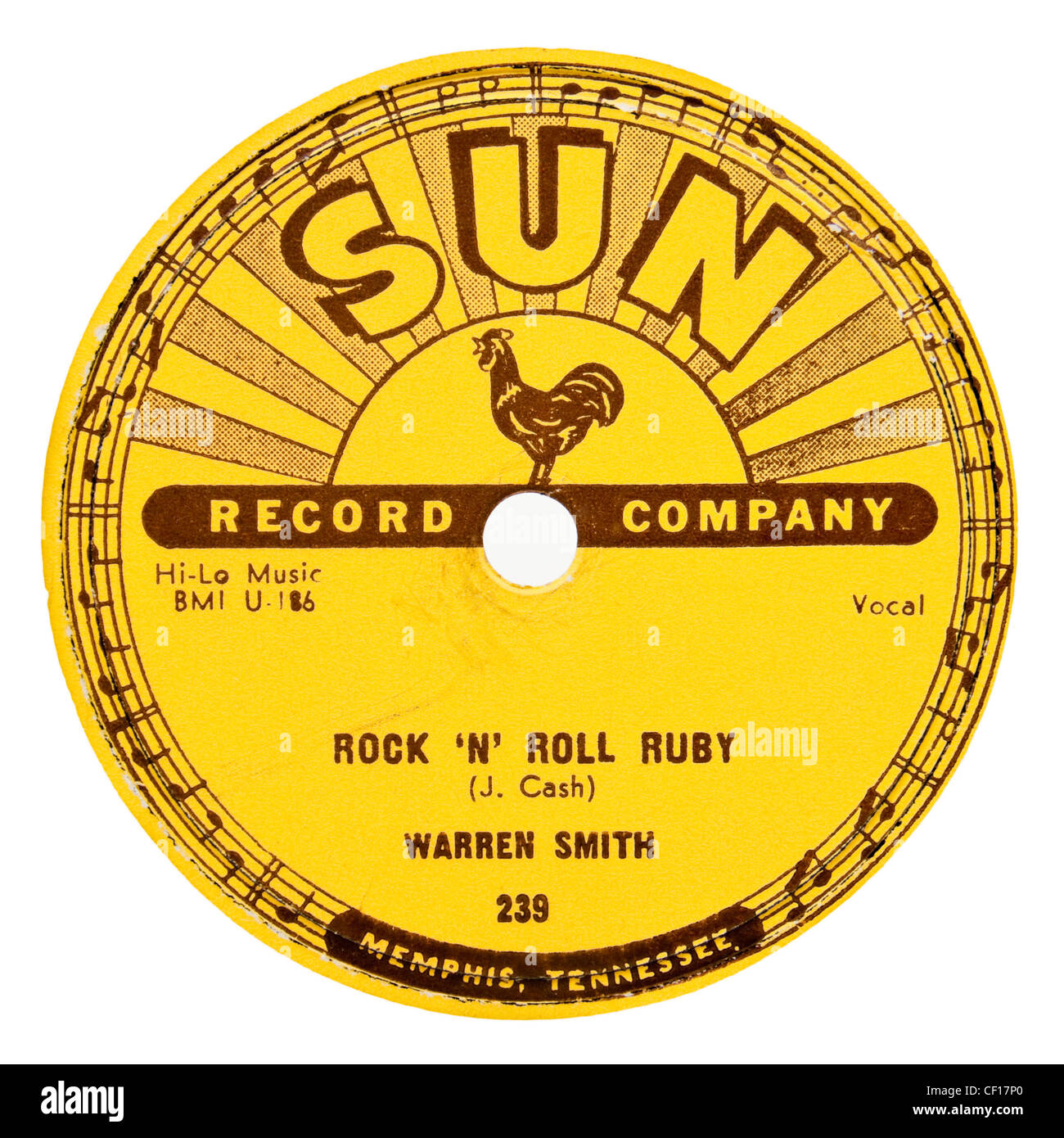 Rare 78rpm 1956 Sun record label ( No 239) - Warren Smith 'Rock 'n' Roll Ruby' Stock Photo