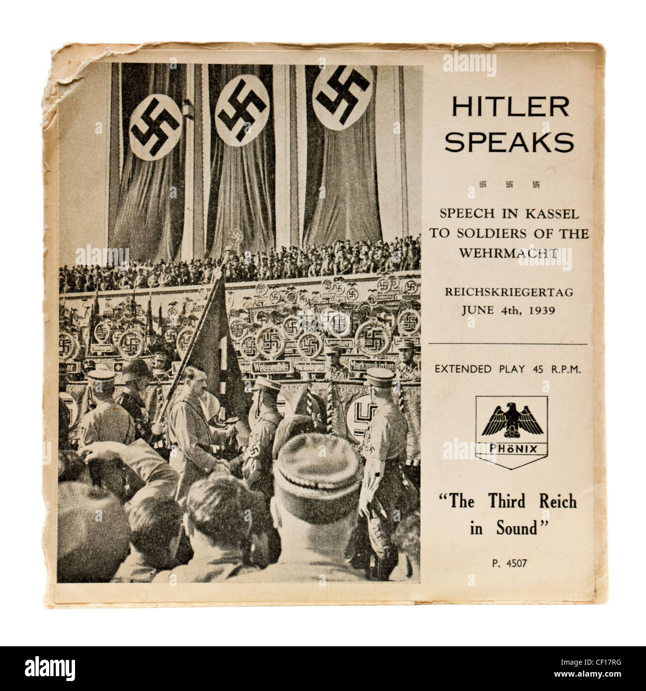 'Hitler Speaks', 7' vinyl record by Phonix with speech by Adolf Hitler in Kassel to soldiers of the Wehrmacht (4th June 1939) Stock Photo
