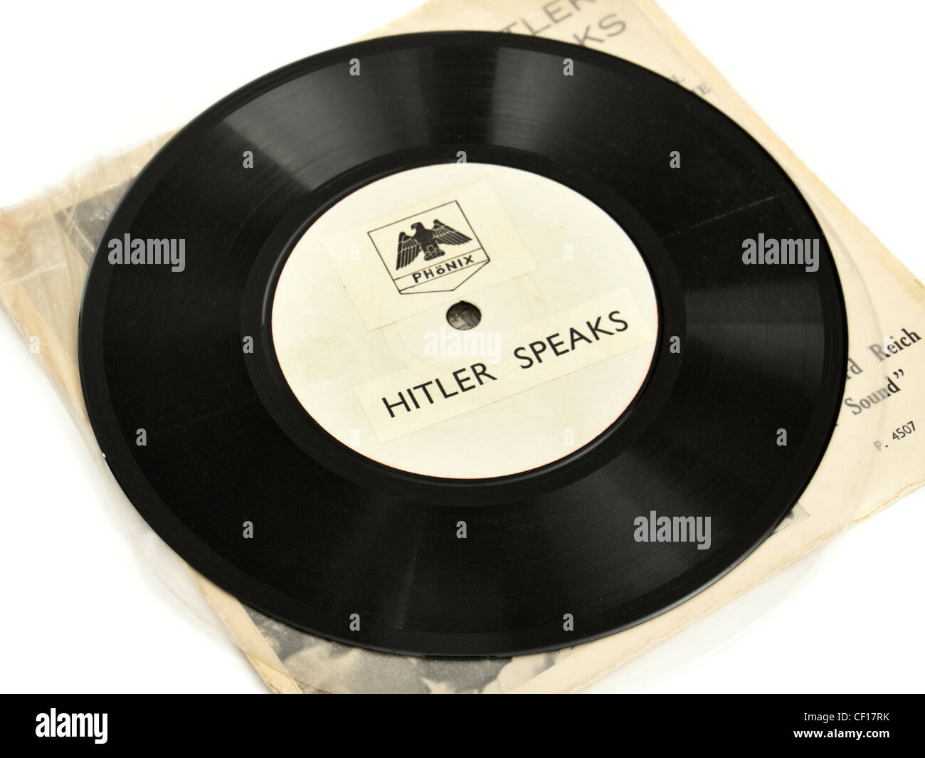 'Hitler Speaks', 7' vinyl record by Phonix with speech by Adolf Hitler in Kassel to soldiers of the Wehrmacht (4th June 1939) Stock Photo