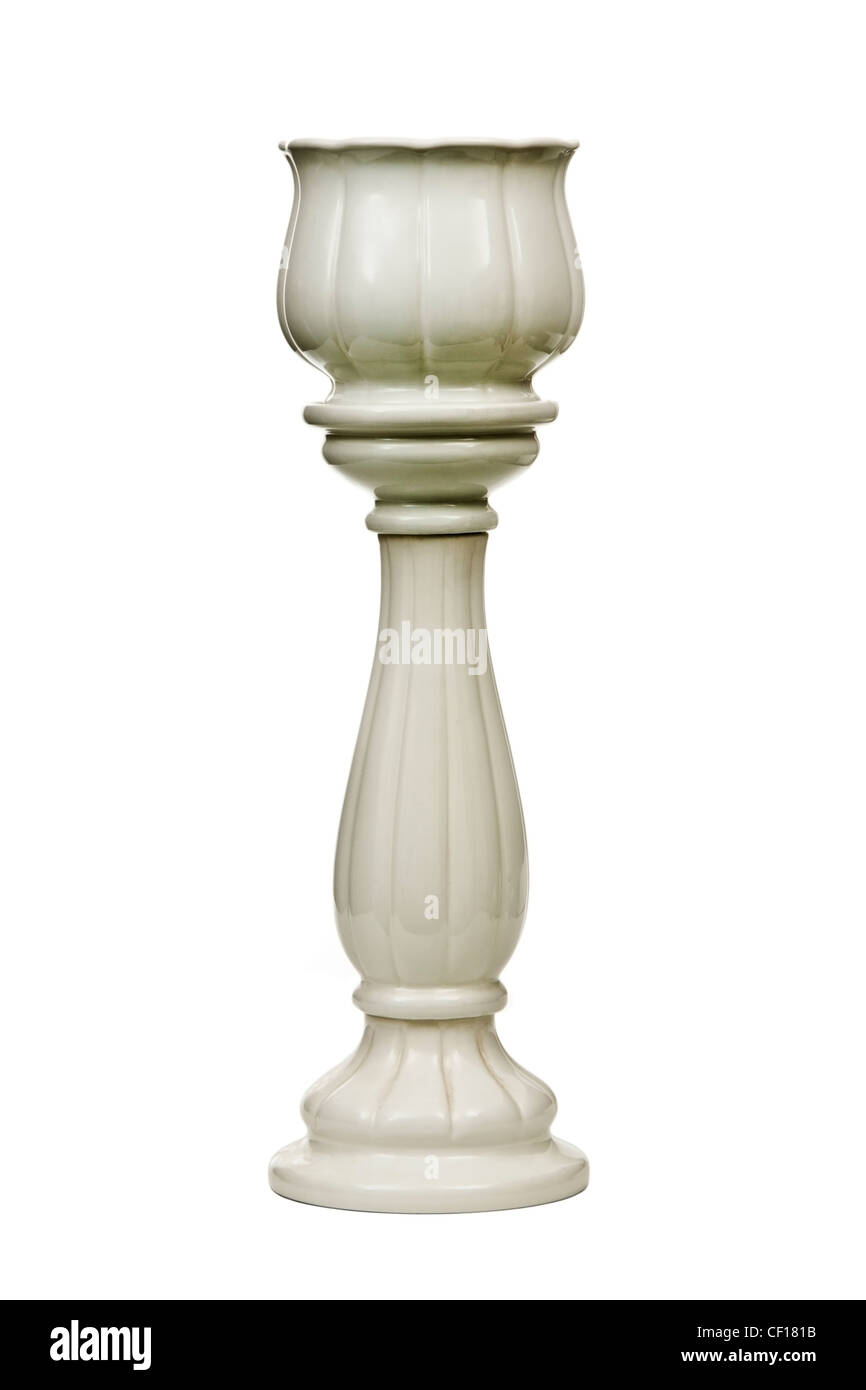 Large white ceramic jardiniere on pedestal Stock Photo