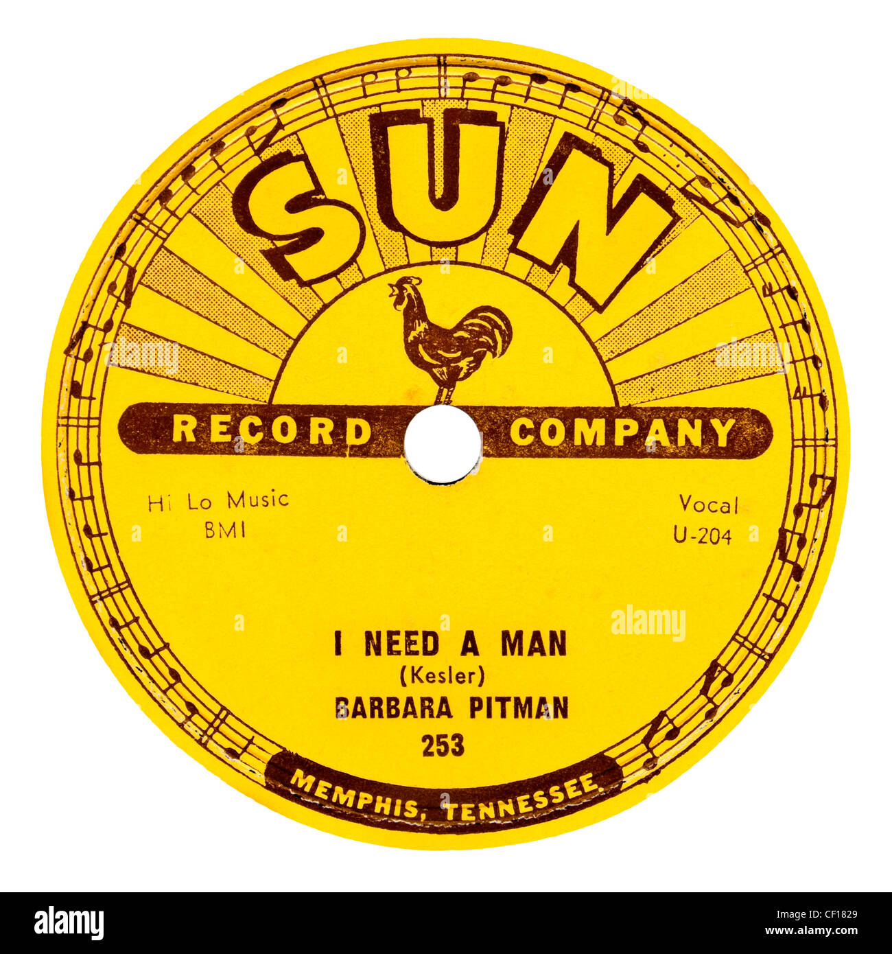 Rare 78rpm 1956 Sun record label ( No 253) - Barbara Pittman 'I Need A Man' Stock Photo