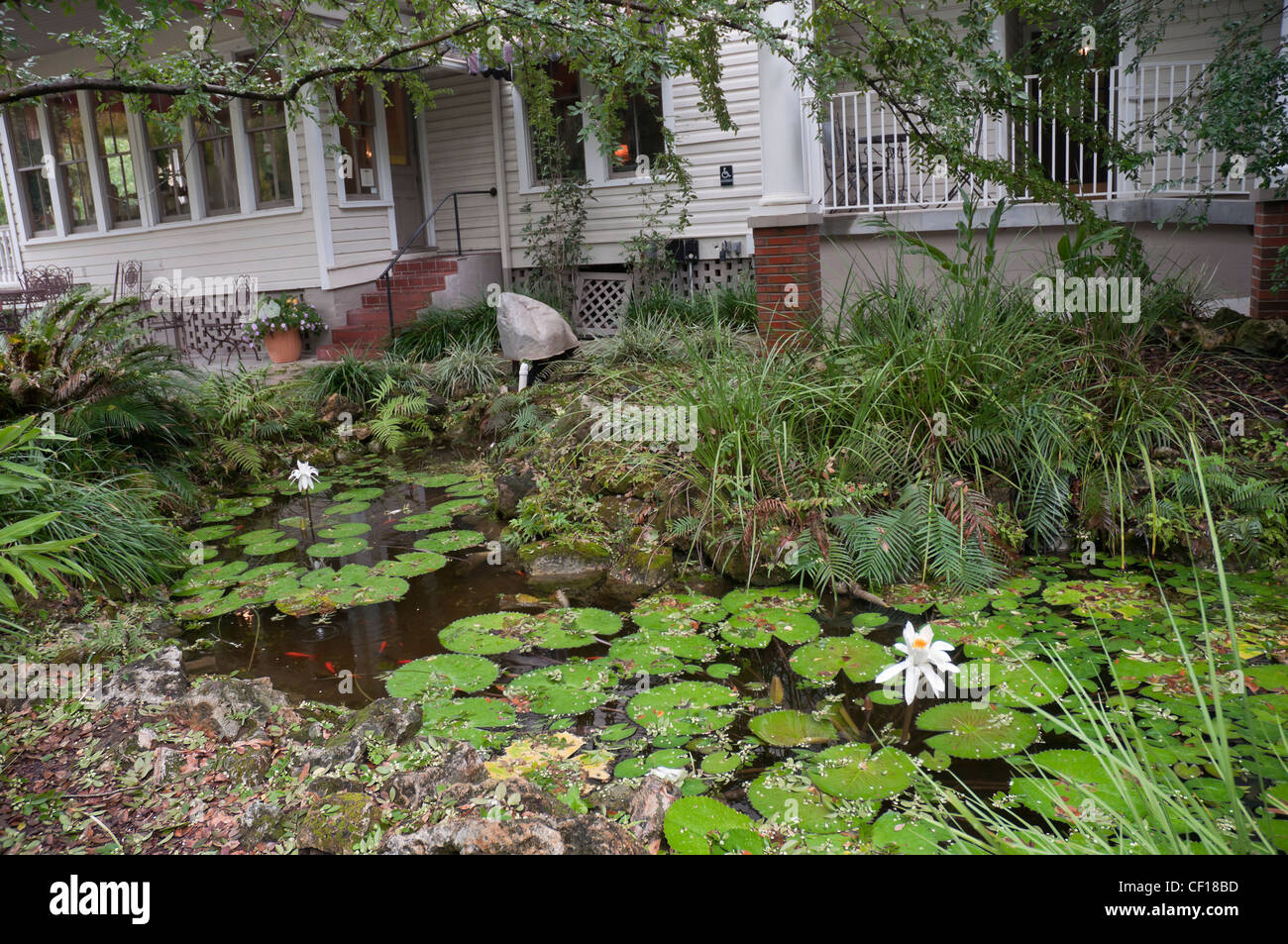 Ivy House Restaurant pond and gardens in Alachua Florida Stock Photo