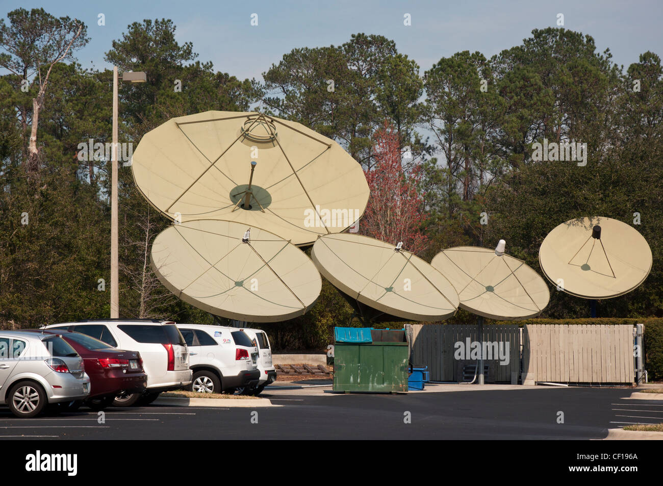 array of huge TV dish transmitters Gainesville Florida Stock Photo Alamy