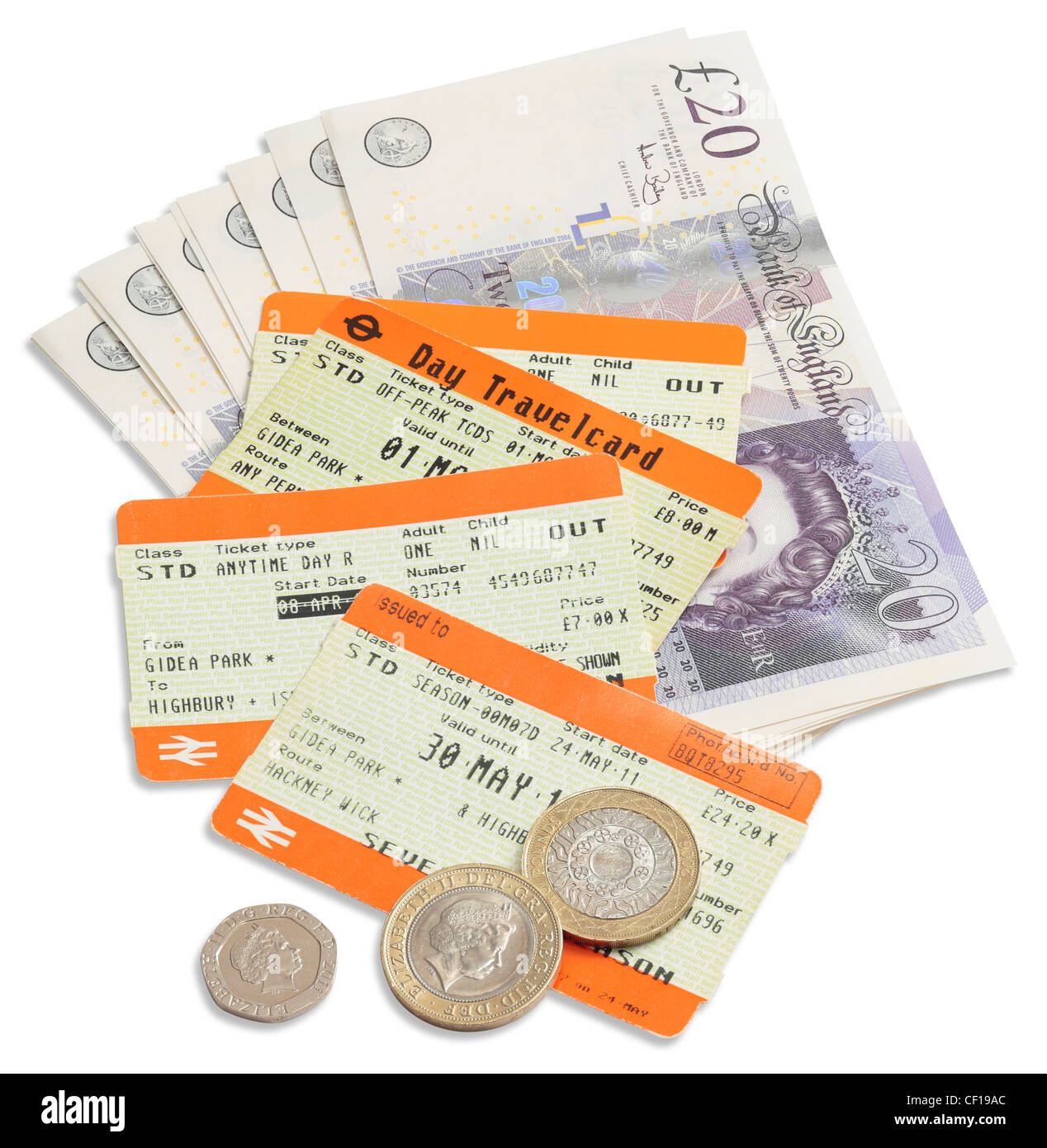 Train tickets - spiralling cost of rail fares. Stock Photo