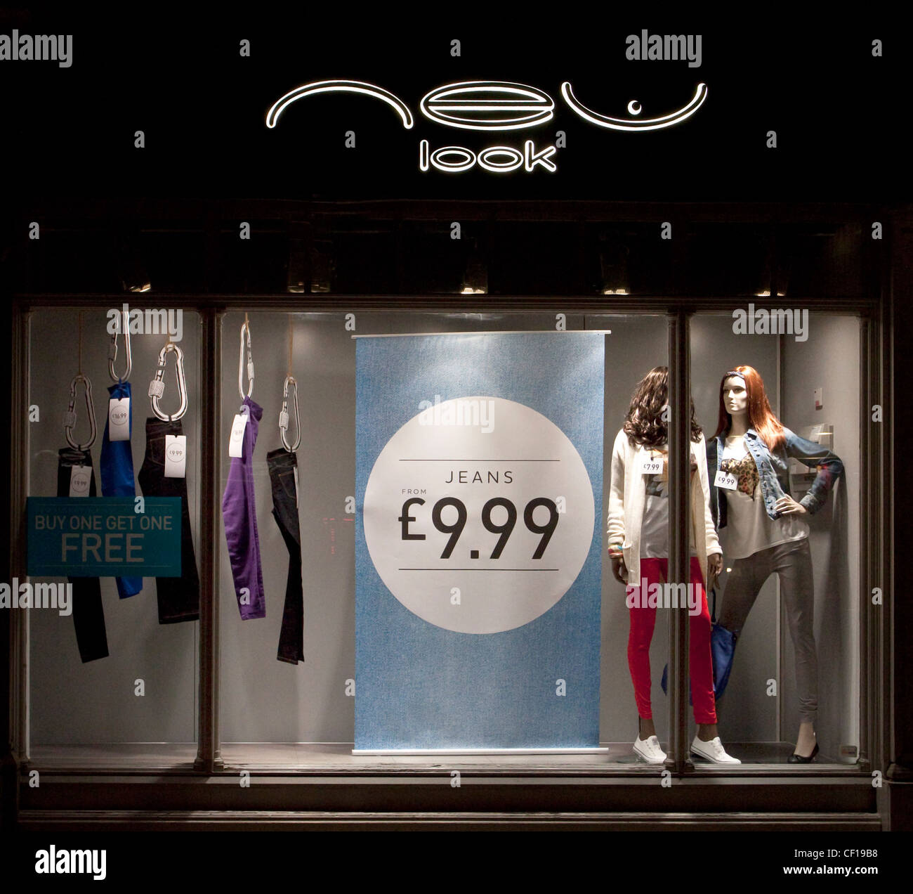 New Look Shop Store Illuminated Window Display Stock Photo