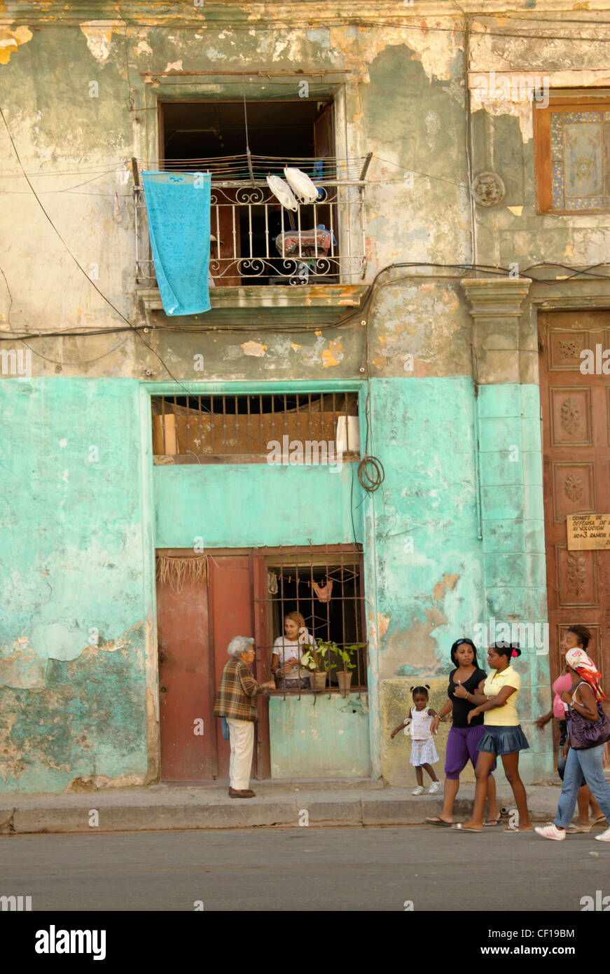 daily life in Cuba: people walking and talking on the street,Havana town Stock Photo