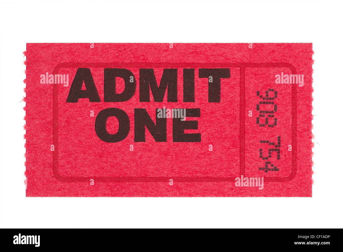 red admit one ticket with red line and number isolated on white background Stock Photo