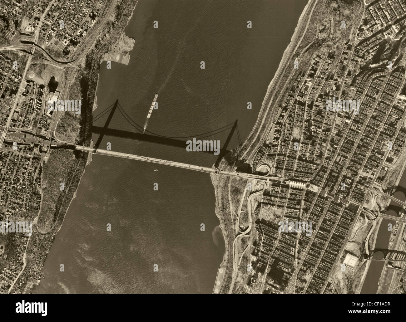historical aerial photograph George Washington Bridge New York New Jersey 1966 Stock Photo