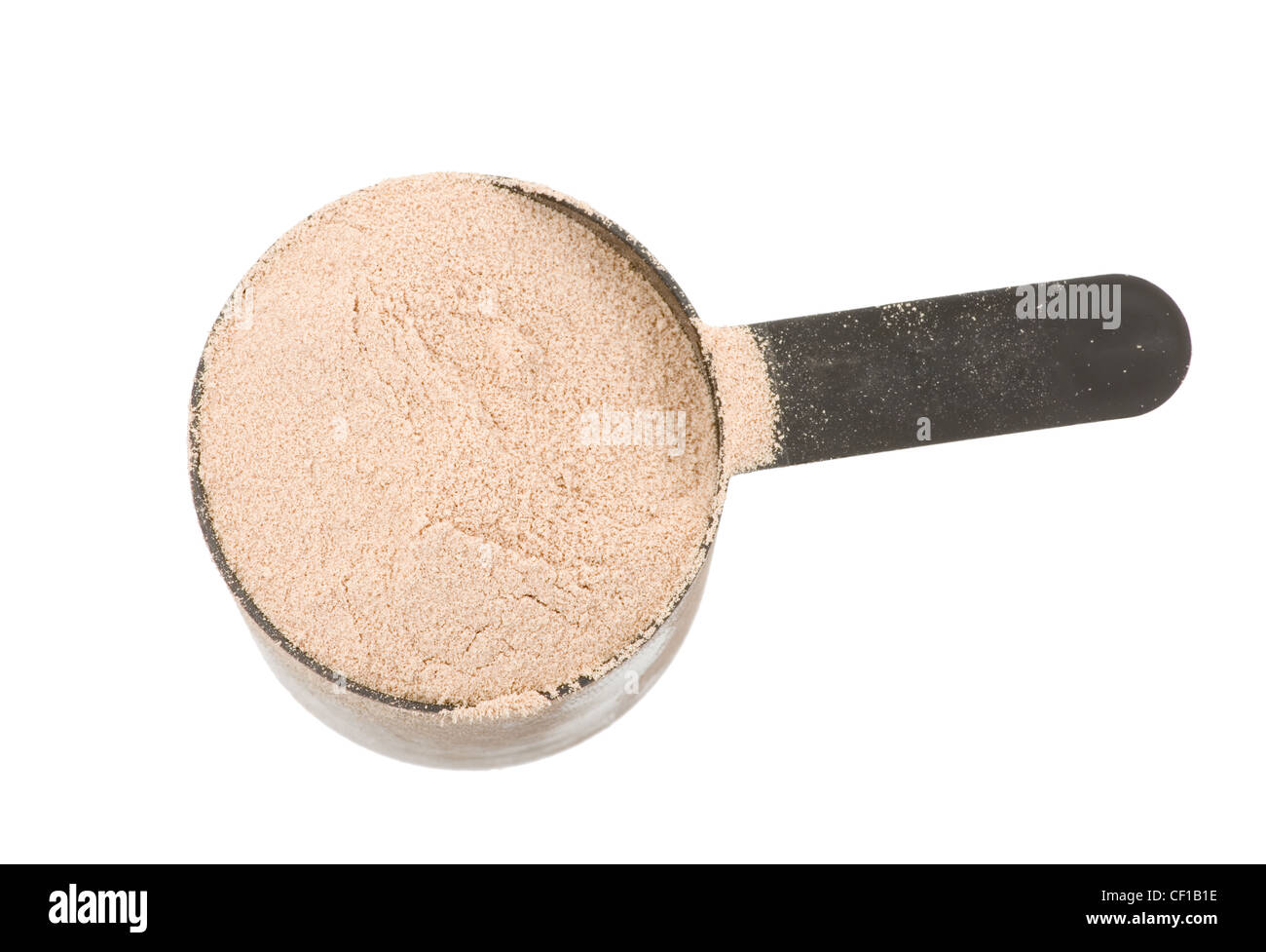 chocolate flavor protein powder in a plastic scoop isolated on white background Stock Photo