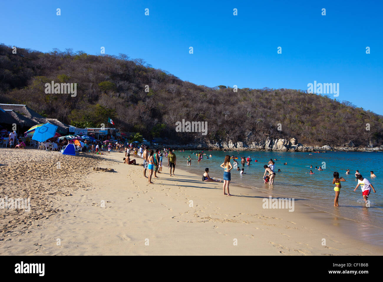 The sandy beach at La Entrega in Hualtuco, Mexico. Stock Photo