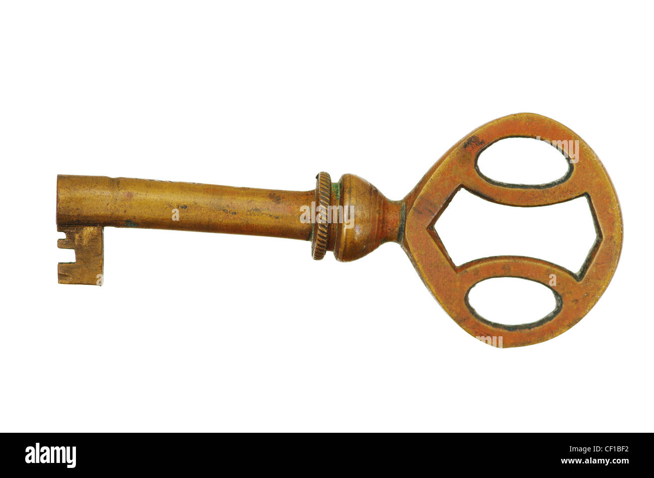old antique brass key isolated on white background Stock Photo
