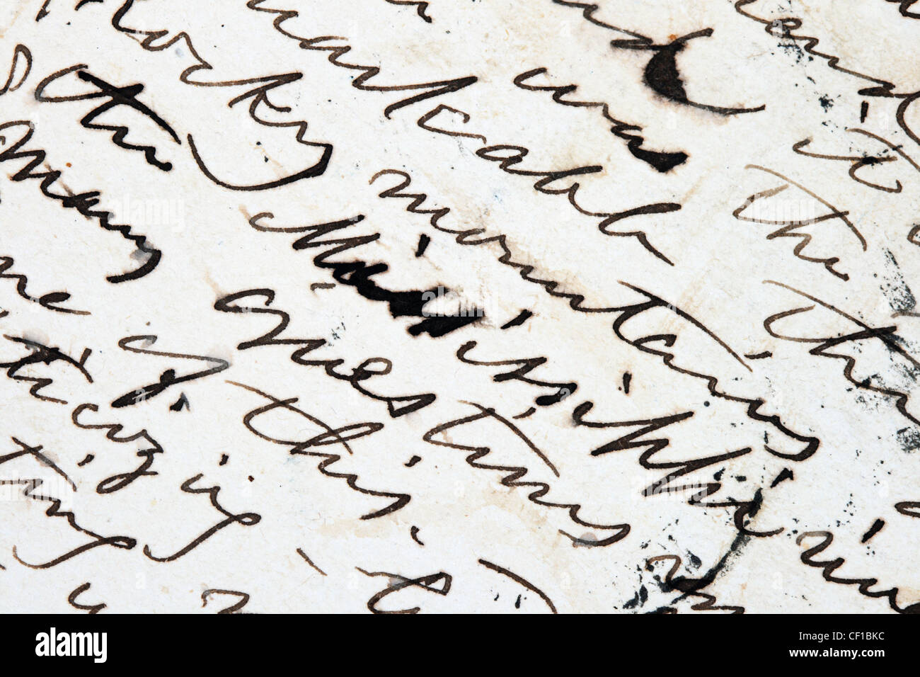 detail from an old pen and ink letter with cursive writing Stock Photo