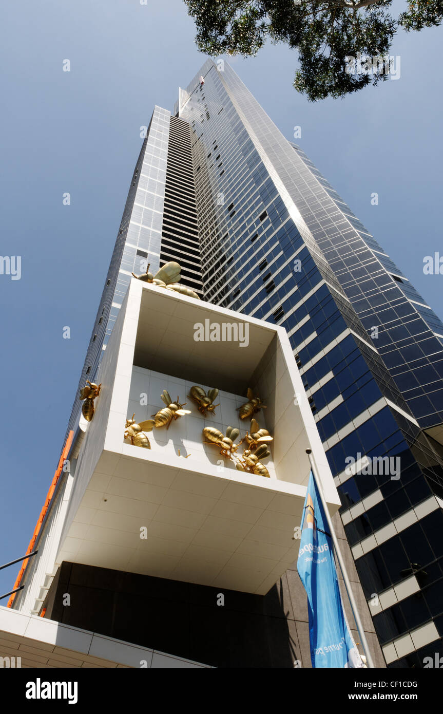The Queen Bee Colony artwork on the Eureka Tower, Melbourne Southbank, Australia Stock Photo