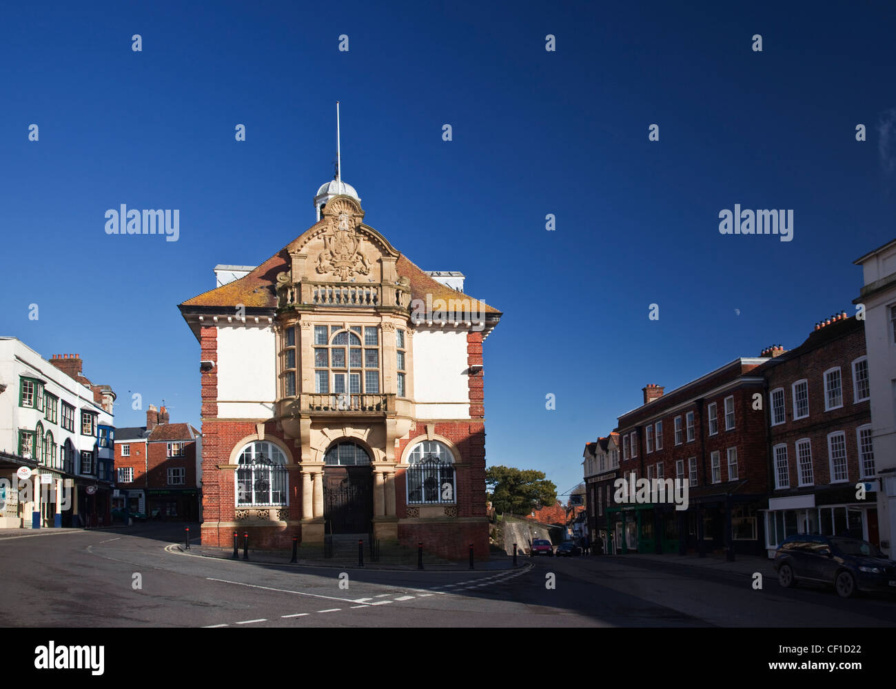 Marlborough Town Hall, a Grade ll listed building built in the Dutch style which was opened in 1902. Stock Photo