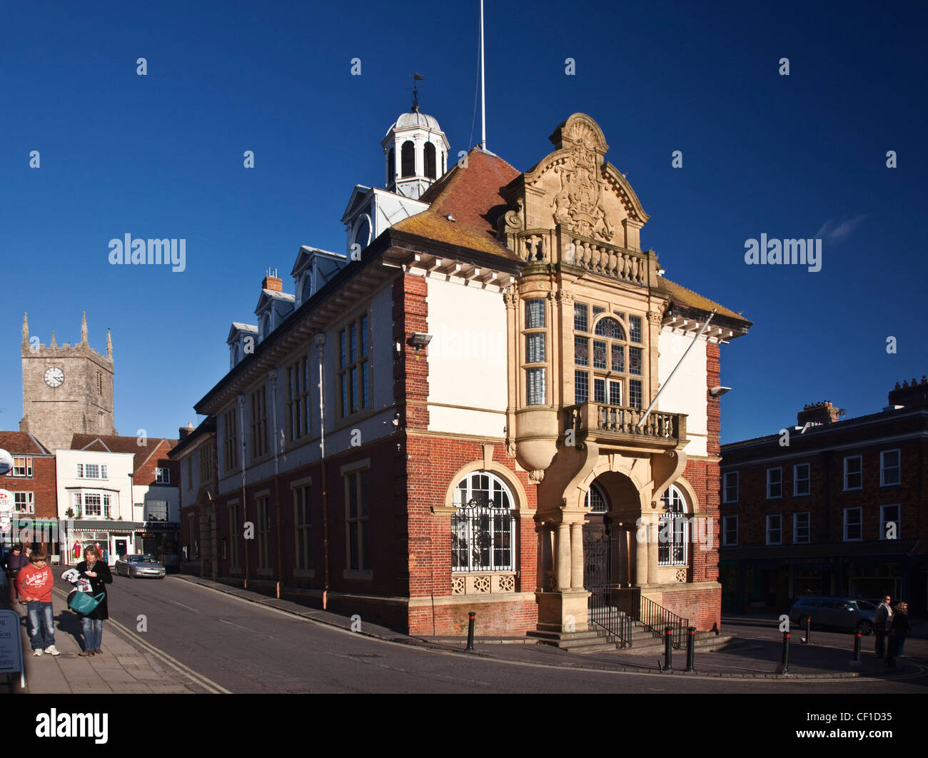 Marlborough Town Hall, a Grade ll listed building built in the Dutch style which was opened in 1902. Stock Photo