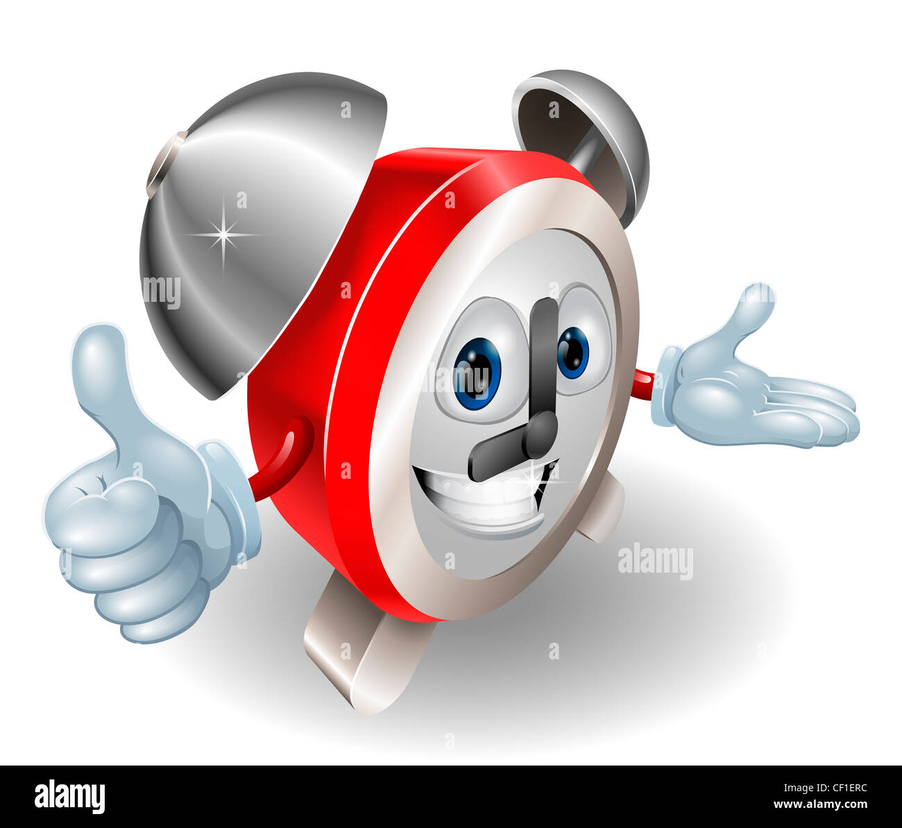 Cute cartoon character alarm clock giving a thumbs up Stock Photo