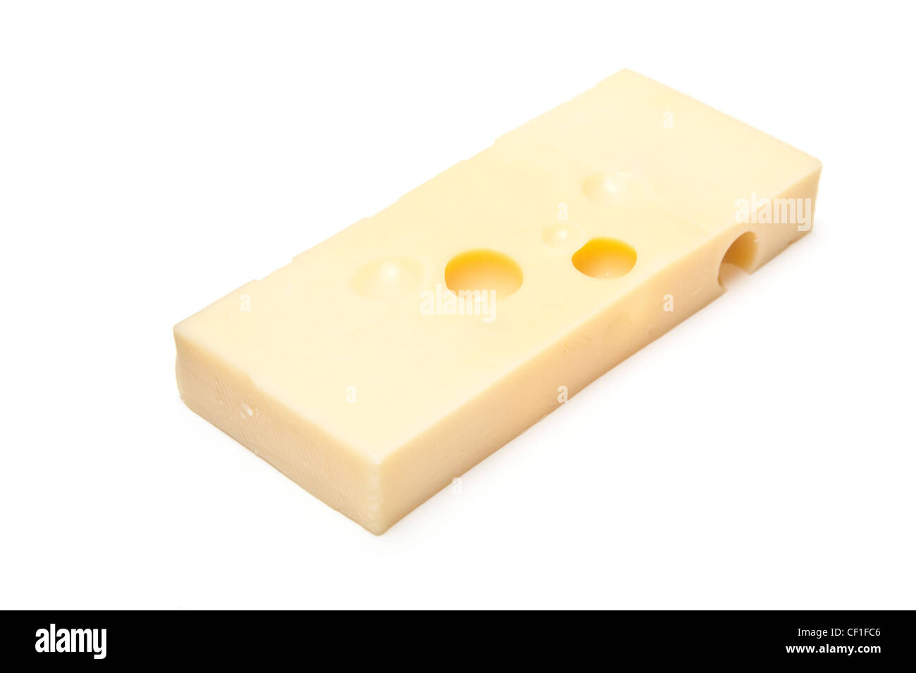 Emmental Swiss cheese isolated on a white studio background. Stock Photo