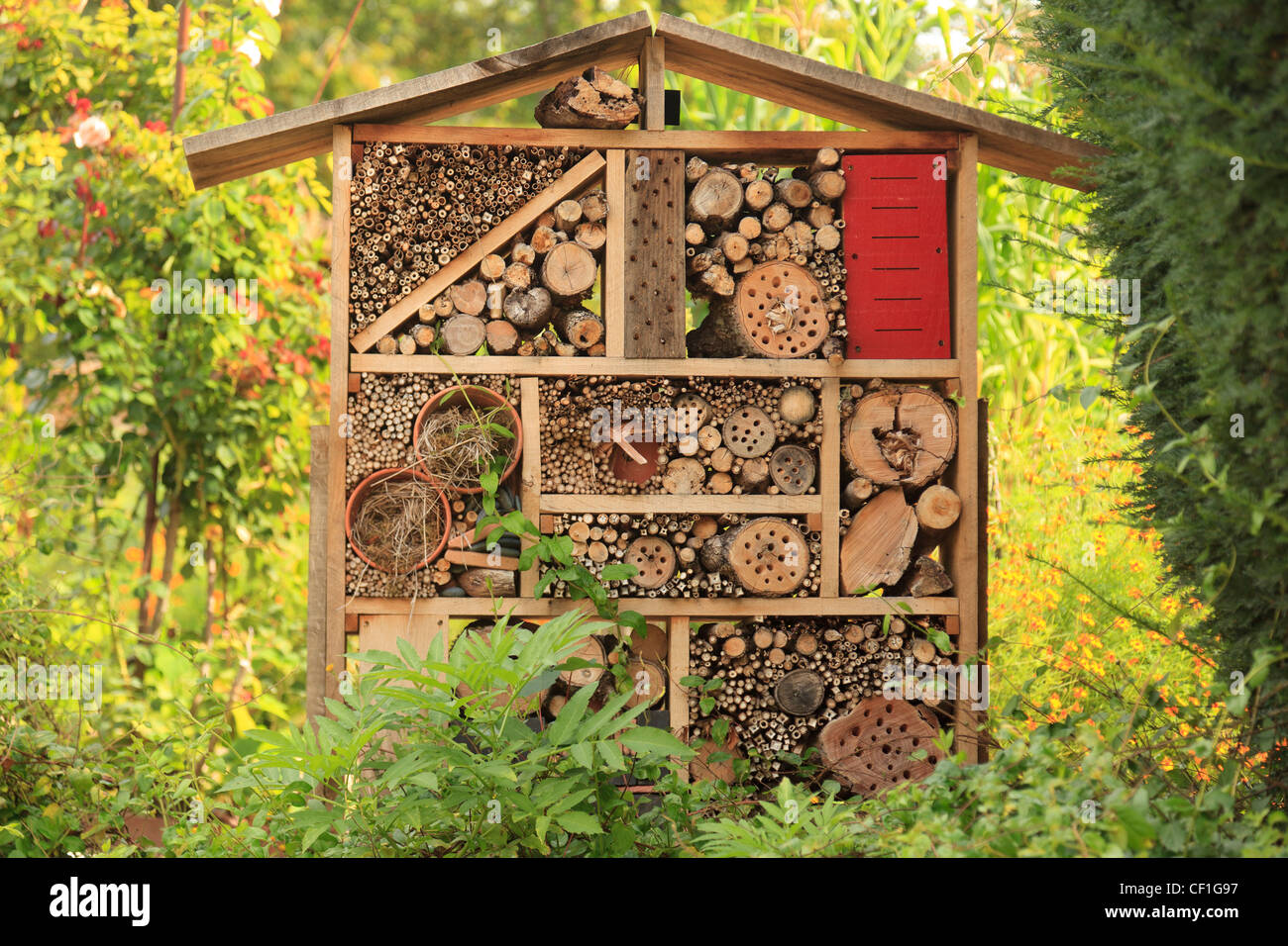 shelter for insects in a biological kitchen garden. Stock Photo