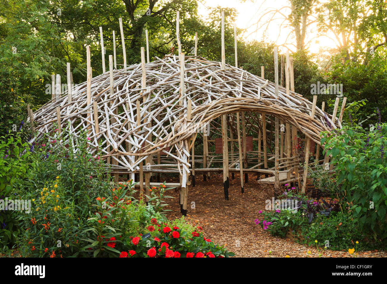 Shelter in wooden dome at the Festival International des Jardins de  Chaumont-sur-Loire, theme of the year 2010 Stock Photo - Alamy
