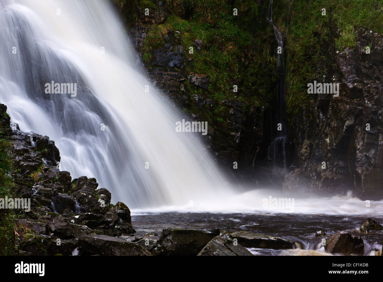 Pistyll Cain (Cain's waterspout) in the Coed y Brenin Forest. Stock Photo