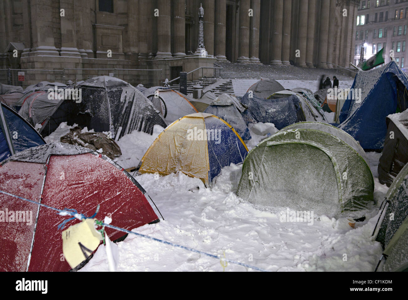 occupy london snow Stock Photo