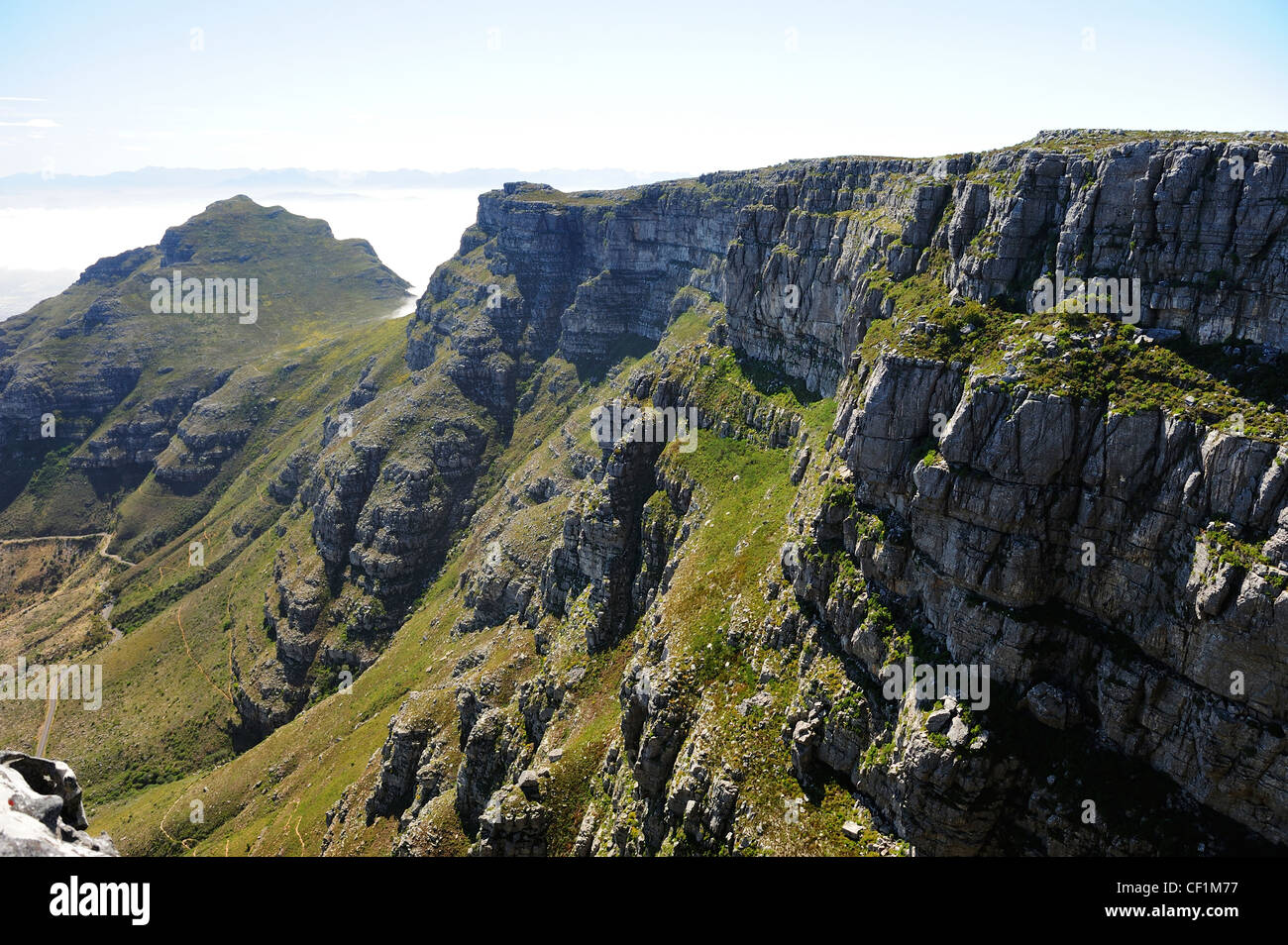 Sheer cliffs of Table Mountain, Cape Town, Western Cape, South Africa Stock Photo