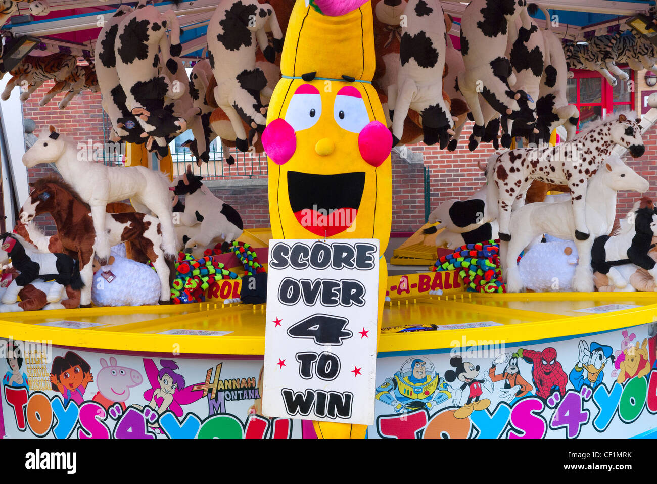 An empty kiosk with cuddly toy prizes at Abingdon Fair. Stock Photo
