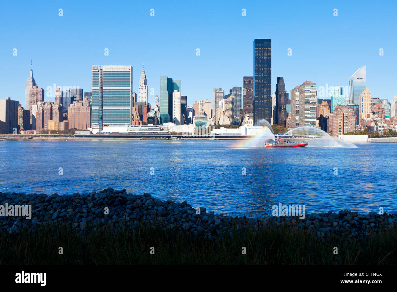Skyline of Midtown Manhattan seen from the East River, New York, United ...