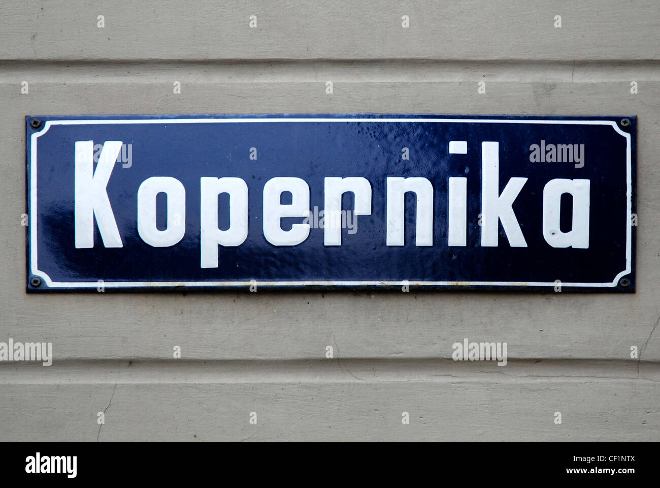 Street sign of the Kopernika in Torun. Stock Photo