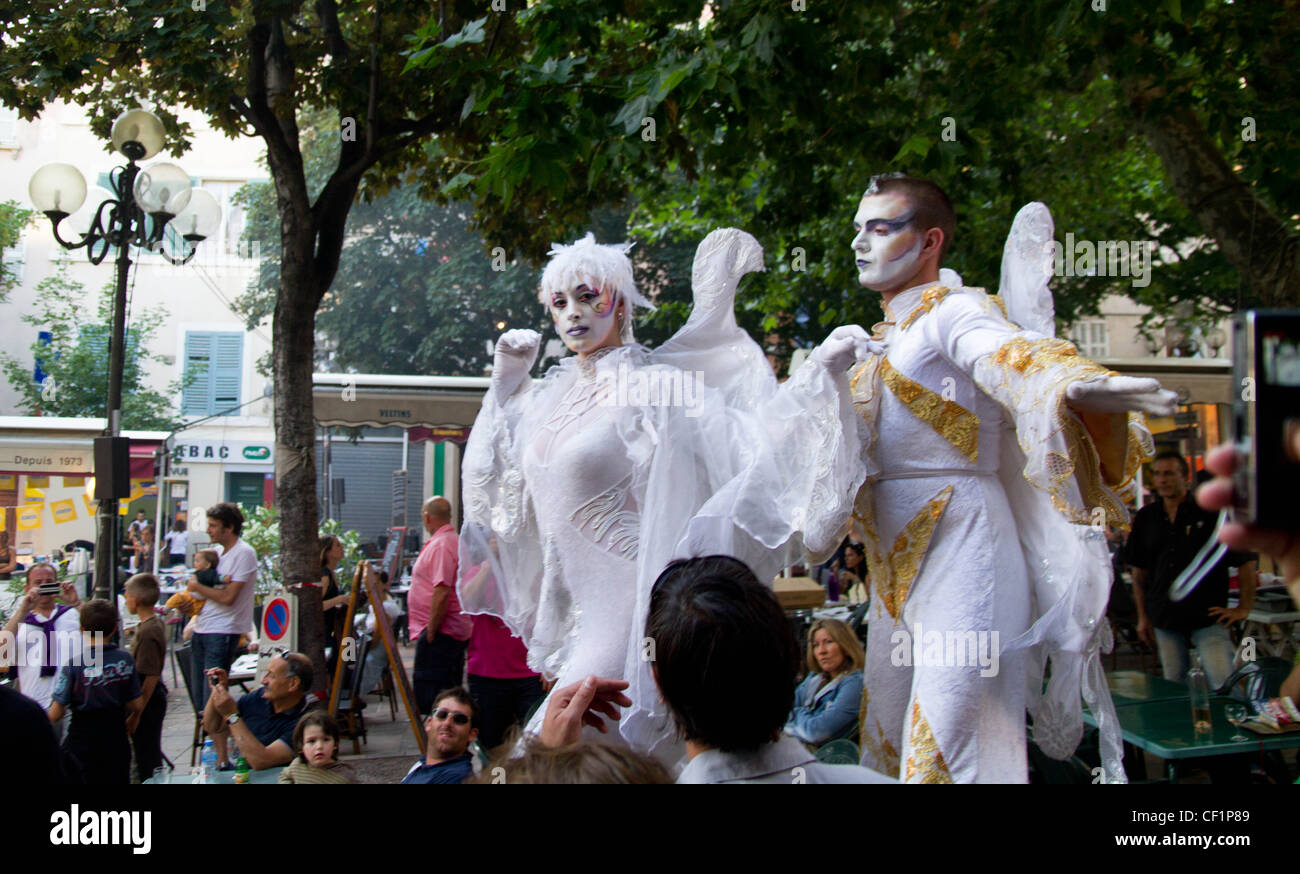 Street performers at a festival in the old quarter Marseilles France
