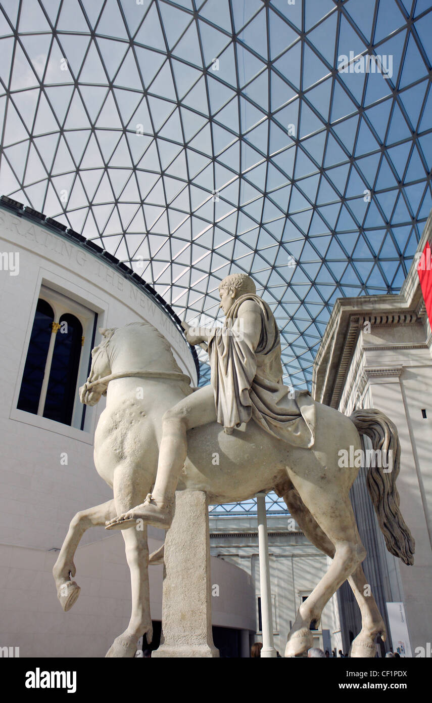 A Roman equestrian statue in the Queen Elizabeth II Great Court, the central quadrangle of the British Museum Stock Photo