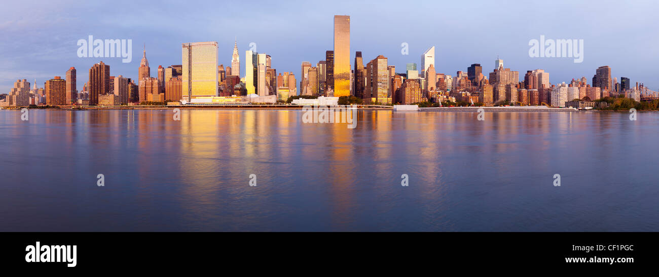 Skyline of Midtown Manhattan seen from the East River, New York, United States of America Stock Photo