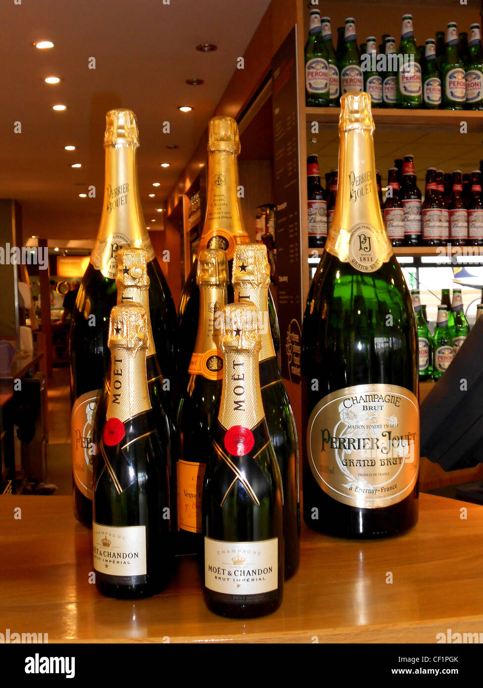 Champagne bottles, departure lounge, East Midlands Airport, Castle