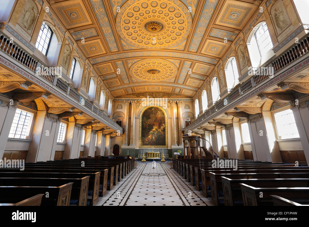 The interior of the Chapel of St Peter and St Paul at the Old Royal Naval College in Greenwich Stock Photo