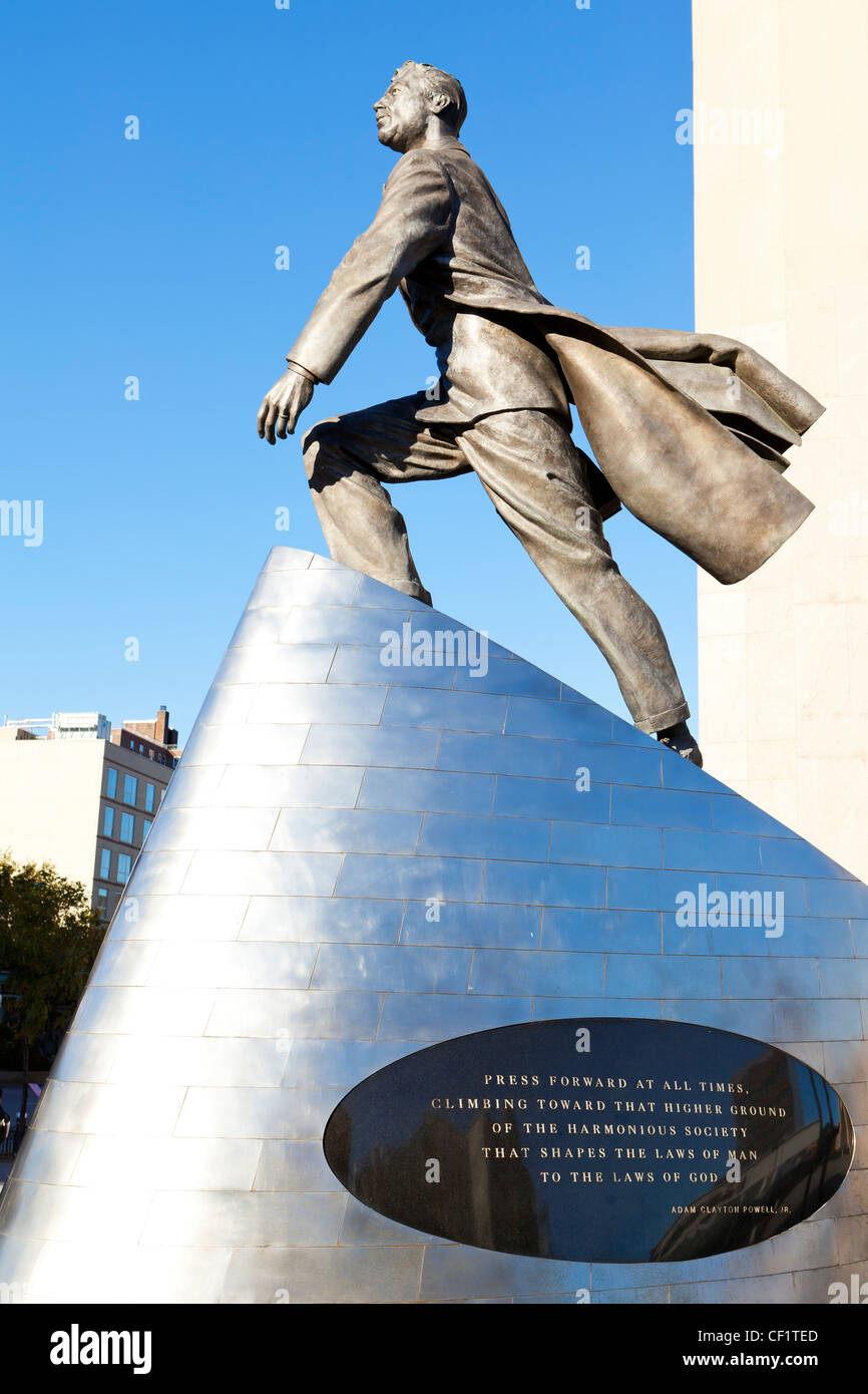 Adam Clayton Powell Jr statue on Malcolm X Blvd, Harlem, New York