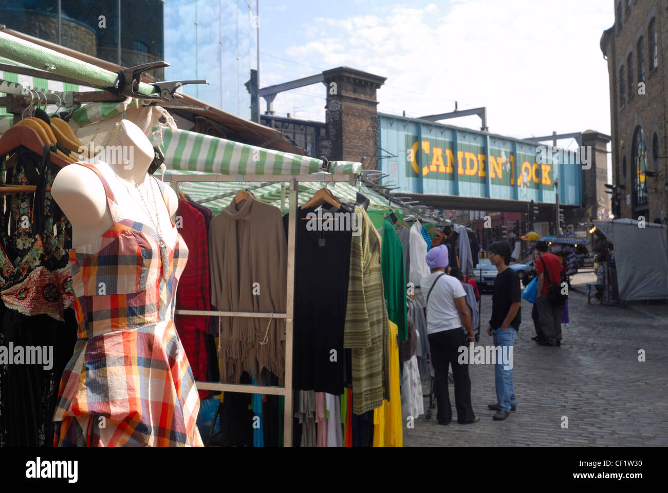 Clothes stalls in Camden market. Stock Photo