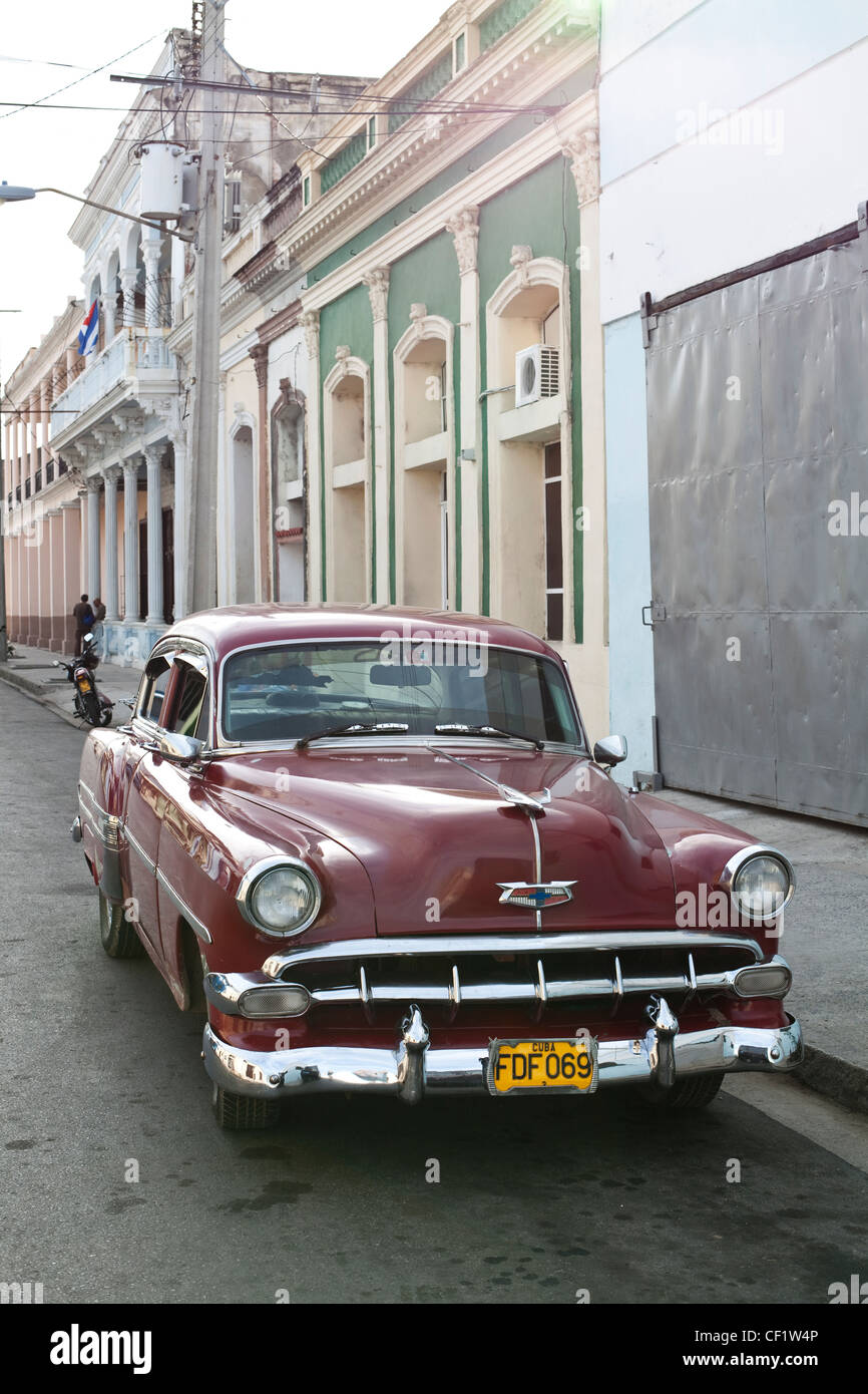 Classic car on parked on the street in Cienfueos, Cuba Stock Photo