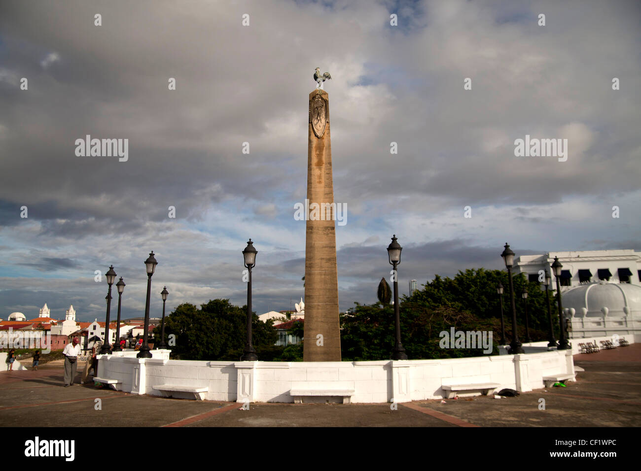 Obelisk with the French rooster on Plaza de Francia square in Panama City, Panama, Central America Stock Photo