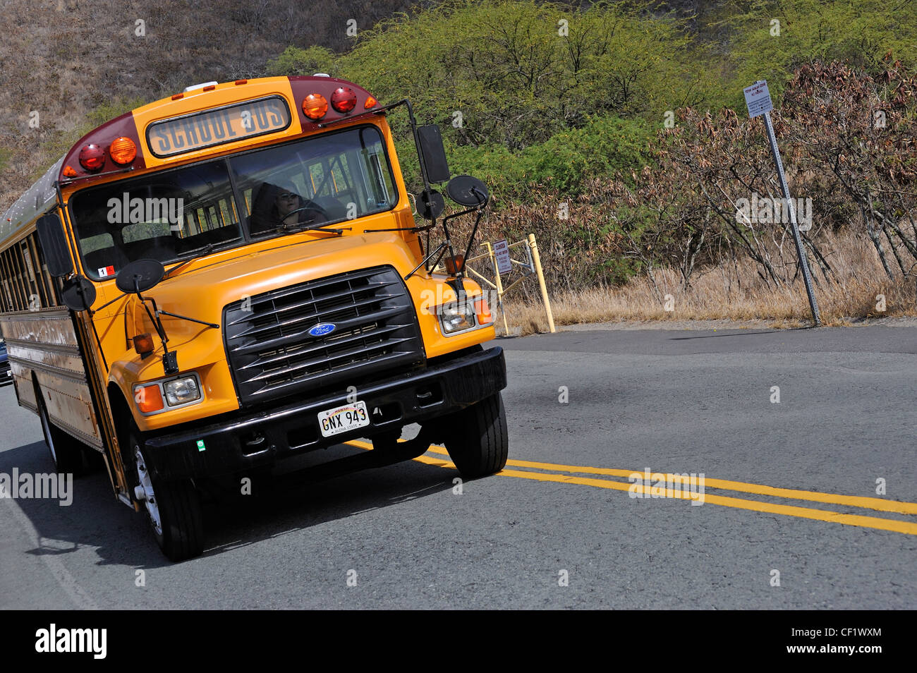 School bus, Honolulu, Oahu Island, Hawaii Islands, Usa Stock Photo