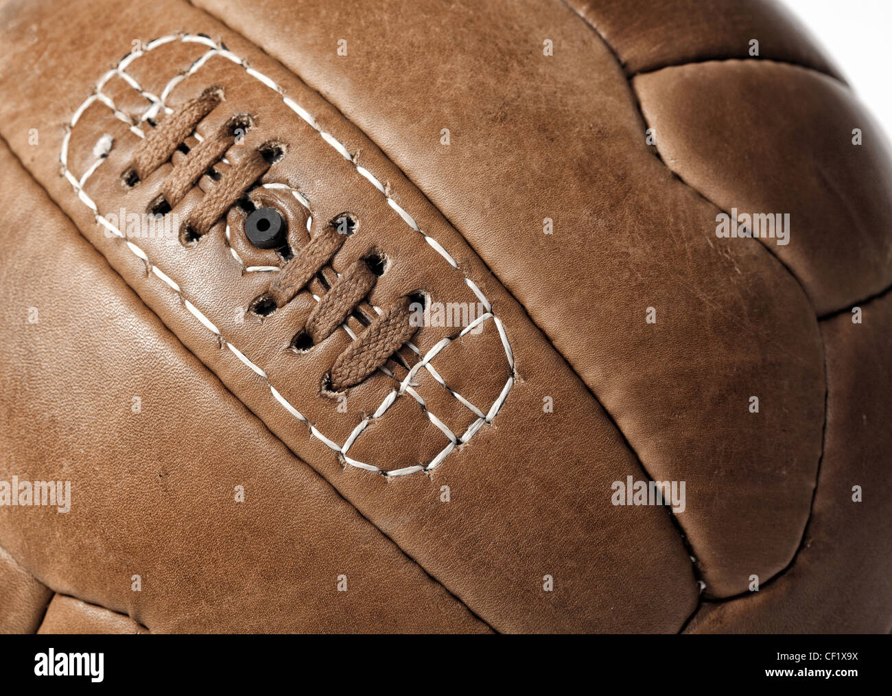 detail of leather soccer ball Stock Photo