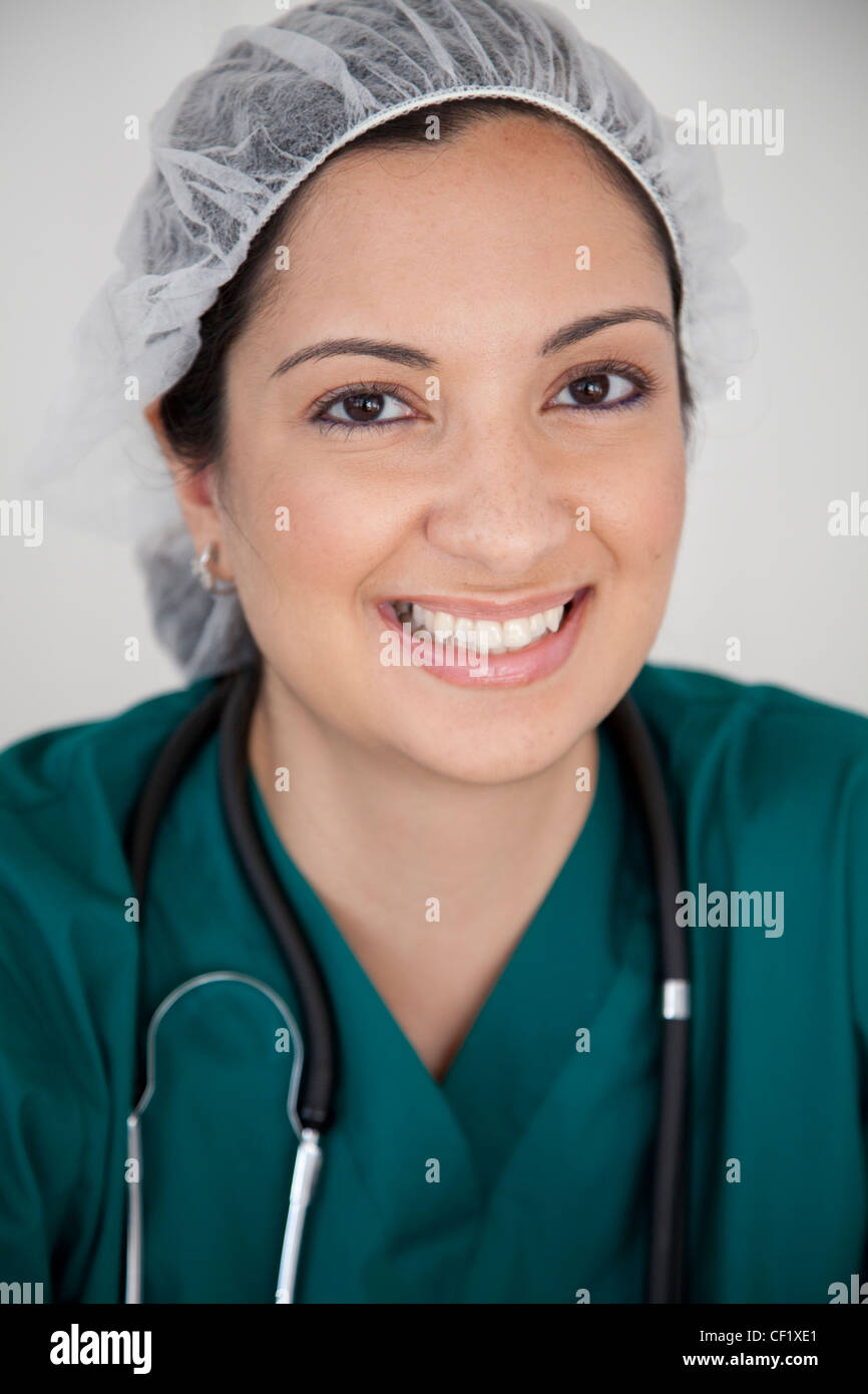 Woman scrubs happy up close hi-res stock photography and images - Alamy